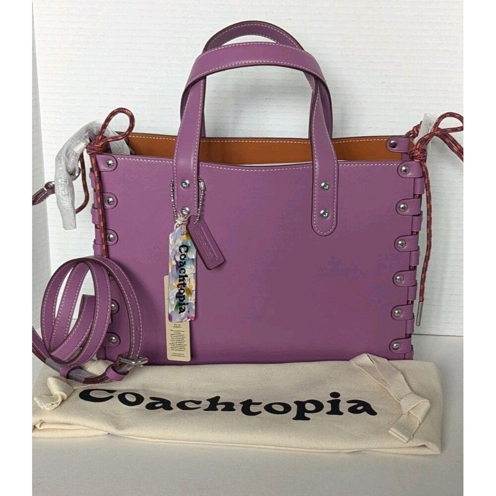 NWT Coach Coachtopia Re-Laceable Medium Tote Lilac Berry Leather Laced Bag